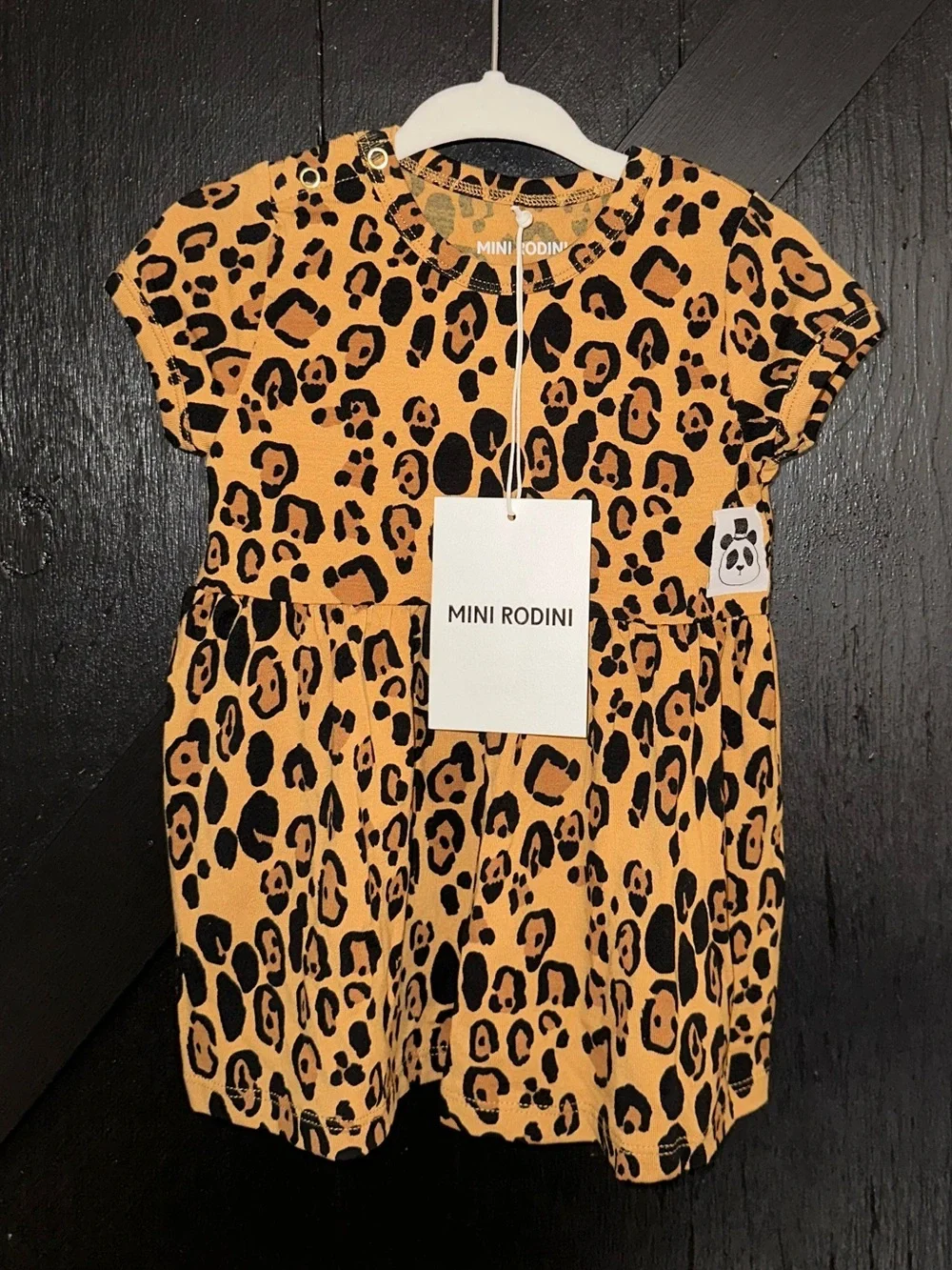 NWT Mini Rodini Cute Basic Leopard Short Sleeve Dress Flared Skirt Sz 4-9M